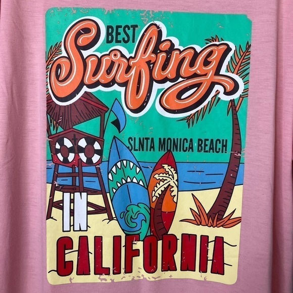 Romwe Casual Oversized Tee Best Surfing Santa Monica California Women's S Retro - Picture 7 of 14